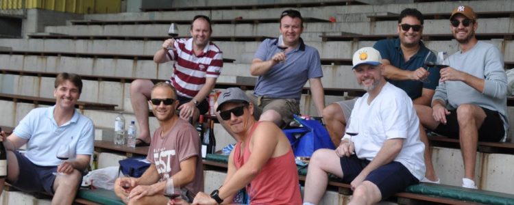 Former players Left to right: Adair Durie, Brett Rosen, Ed Howitt, James Packman, Matt Kelly, Julian Stephenson, Iqbal Ahmed and Elliot Richtor at Chatswood cheering on First Grade