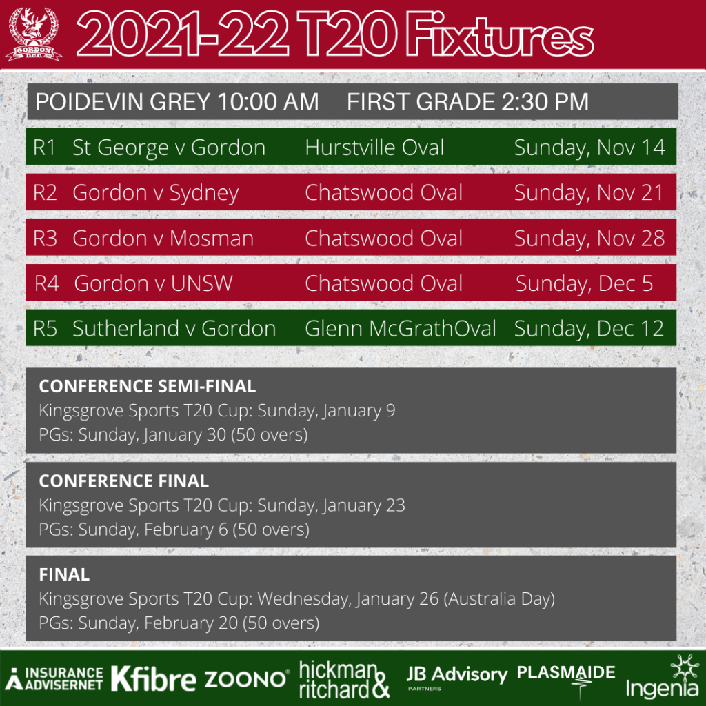 2021-22 Kingsgrove T20 and Poidevin-Grey Fixtures