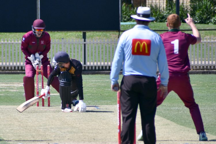 James Newton stumps Nathan Doyle off the bowling of Connor Cook